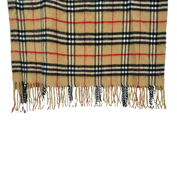 Burberry XL Cashmere Fringe Wrap Scarf Classic Tan Nova Check Plaid - Picture 7 of 7